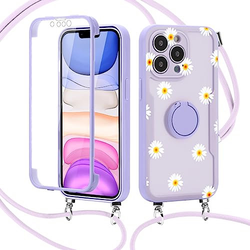 Pnakqil Funda Cuerda para Samsung Galaxy S21 FE 5G 6.4, Estuche Diseños Soporte Teléfonos Móviles 360 Grados Colgante Case con Protector Pantalla Integrado Collar Anillo Cuna,pequeña Margarita