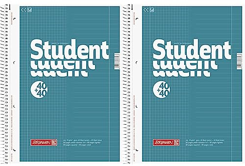 Brunnen 1067974 Notizblock/Collegeblock Student Duo (A4 liniert (Lineatur 27, Lineatur 28) 70 g/m² 40 Blatt liniert, 40 Blatt kariert) (Packung mit 2)