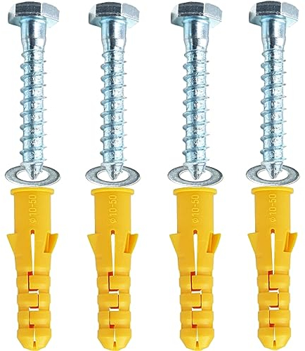 M10x50mm Heavy Duty Masonry Brick Wall Fixing plug + Coach Bolt Screw Zinc Plated and Washer,Strong Nylon Wall Plug Steel Bolt KIt for Tv Bracket Aerial Mast Sky Dishes Shelves Mounting (4)