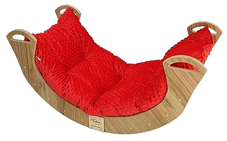 Skyline Kletterbogen mit Kissen Baby Kleinkind Kinder ab 1 Jahr Indoor Klettern Montessori Klettergerüst Holz Wippe Balancewippe Kletterdreieck Kletterwippe Holzwippe Kletterling Holzbogen L Rote