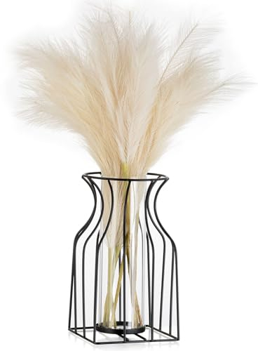 Sziqiqi Noir Vase Decoratif Design pour Pampa - Moderne Verre Vase pour Tulipes Petit Géométrique Metal Vase Fleur Centre de Table Vase pour Mariage Table Maison Salon Bureau Chambre Salle
