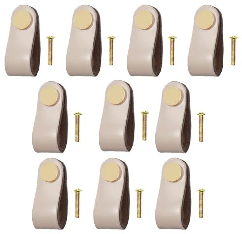 HNJKJEU 10 Stück Ledergriffe für Möbel schrankknöpfe aus Leder Schublade Knöpfe Kleiderschrank Küchenschränke Schrankknöpfe Küchenschrankgriffe mit Schrauben (#0261)