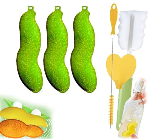 HOPASRISEE Magic Beans Bottle Cleaner, Beans-Shaped Bottle Cleaning Sponge, Beans Bottle Cleaning Sponge, Water Bottle Cleaning Beans, Reuseable Small Mouth Bottle Cleaning Spong (3PCS)