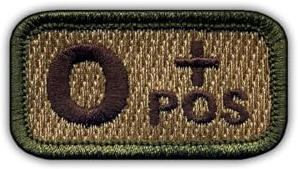 Blutgruppe 0 pos Multitan – weißer VeIcro/Klettverschluss-Rückseite – bestickter Aufnäher/Abzeichen/Emblem