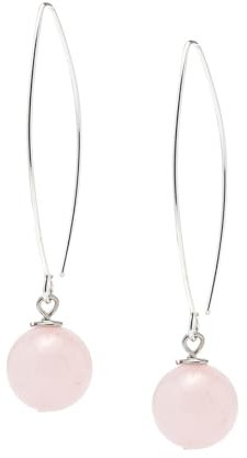 Handmade Women's Natural Gemstone Sterling Silver Dangle Drop Earrings 12mm Ball Beaded Earrings for Girls (Rose Quartz)