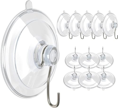 Navoys Pack of 12 40mm Suction Cup Hooks - Premium PVC Cups with Metal Hooks, Window Glass Suction Cups, Ideal for Bathrooms, Towels, Sponges, Wreaths or Kitchen Utensils