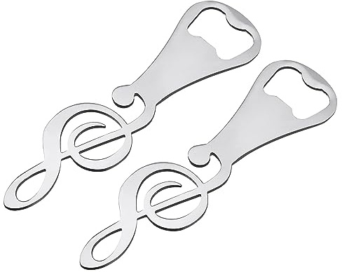 QUARKZMAN 2 Unidades Abrebotellas de Metal para Cerveza Camareros (Plata) | Abridor Plano con Diseño de Nota Musical, Regalos Geniales para Amantes de la Música, Abrebotellas