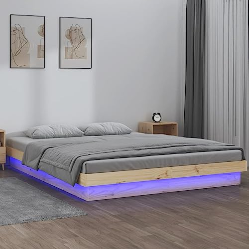 ZQQLVOO Bettgestell Familienbett Palettenbett Massivholzbett mit LED-Beleuchtung 140x200 cm