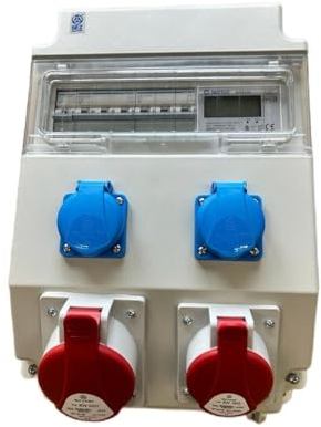 NAKA Stromverteiler Wandverteiler Profi-Baustromverteiler CEE 32A 16A 2x230V Schuko mit Hager-Sicherungen ROS11/x-632/A/S 96H-2 FI/LS Stromzähler LCD Weiss