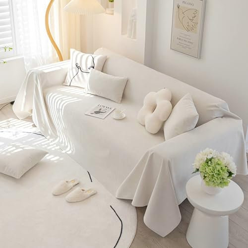 Ayoiow Sofabezug Wasserdicht Sofahusse Weiß Sofa Überzug 4 Sitzer Chenille Einfarbig