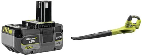 RYOBI RB1840X 18V One Plus Lithium Plus 4.0Ah Compact Battery, Black & OBL1820S ONE+ Cordless Blower, Air Speed (Zero Tool), 245 km/h, 18 V, Hyper Green and Grey