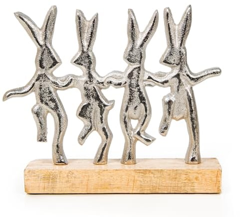 Logbuch-Verlag tanzende Hasen Dekofigur Ostern 2025 Dekoration zum Hinstellen Osterhasen Hasenfamilie silberfarben 21 cm