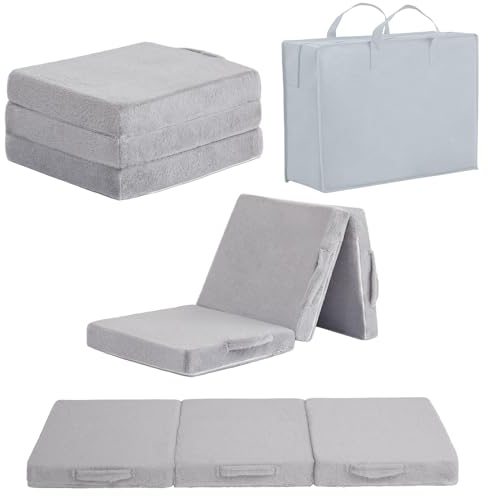 Givjoy Faltbare Bodenmatratze für Kinder, Kleinkinder, waschbar, dreifach faltbare Boden-Schlafmatte zum Schlafen, Kinderbett, dreifach gefaltetes Futon-Sofabett mit Aufbewahrungstasche für Mädchen