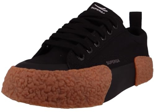 Superga Ladies Black Fabric Lace Up Flat Shoes, Black Gum, 5.5 UK