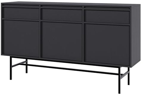 Selsey Commode Deboute Meuble De Rangement À 3 Tiroirs 3 Portes Push to Open 154 cm Noir Evo