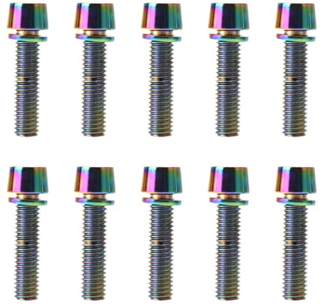 KSJEHW 10 PCS M5 x 20 mm visserie INOX vis Porte bidon Velo Filetage Route VTT vélo Tige Boulons de Tige de Vélo Vis de Potence de Vélo Vélo Boulons de Tige Fixes avec Rondelles (coloré)