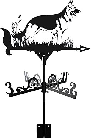 Deko-Windfahne, Wetterfahne aus Metall, Deutscher Schäferhund, Wetterfahne mit Retro-Bauernhof-Motiv, Gartenstecker, dekorativer Windrichtungsanzeiger für Haus, Garage, Kuppel, Scheune, mit Montage