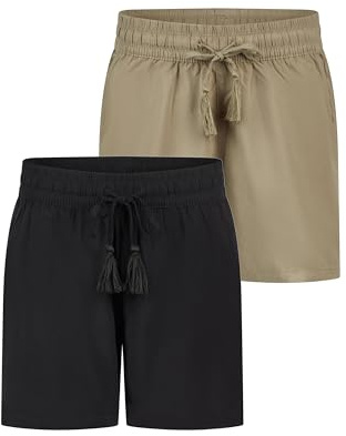 DENIMFY Kurze Hose Damen Sommer leichte Shorts mit Gummizug Regular Fit | DFLia 2er Pack Set Weite Bermuda 100% Viskose Beige Grün Schwarz Navy Blau S M L XL XXL