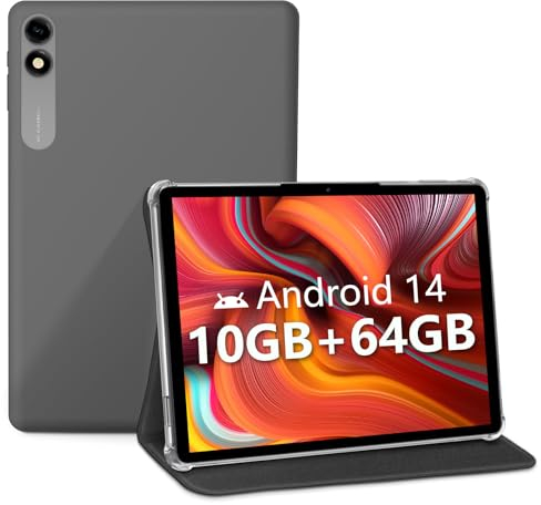 TUOHAITIME Tablet 10.1 Zoll Android 14 Tablets, 2024 Newest GMS Certified, Octa Core Tablet PC with Case, 10GB RAM 64GB ROM 1TB Expand, 8000mAh, Fast Charging, WiFi, BT5.0, FM, GPS