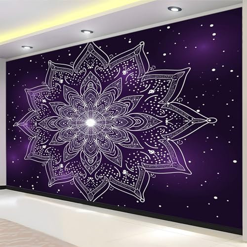 Papel pintado fotográfico con textura de mandala, murales de pared lila, para dormitorios, 118 x 82 pulgadas, papel tapiz de tela no tejida, para sala de estar, dormitorio, oficina, pasillo,