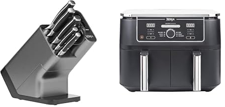 Bloc-couteaux Ninja Foodi StaySharp avec Affûteur, 6 Pièces Aiguisés, Acier Inoxydable, K32006EU + Ninja Foodi MAX Dual Zone Air Fryer, 2 Tiroirs, 9,5L, 6-en-1, Sans Huile, AF400EU