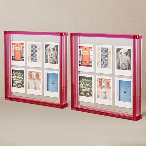 Elil Cadre Photo Instax Mini & Polaroid Lot de 2 - Cadres Acryliques Roses 10x15 cm (4x6) Recto Verso, Tout en Acrylique, Effet Flottant, Cadres de Table pour Decoration Maison & Bureau
