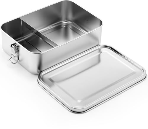 Umigy 1 Pcs Stainless Steel Food Containers 1200ml Metal Bento Lunch Box Stainless Steel Food Storage Containers, Lockable Clips to Leak Proof, Reusable Dishwasher Snack Boxes for Work, Picnic