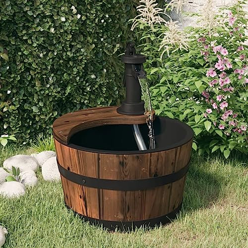 Fontana da giardino con pompa, 28 x 28 x 34,5 cm, in legno massello abete, 363334