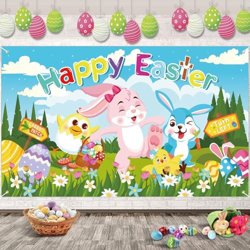 Esteopt Osterbanner, Dekorationen, Partydekorationen – Pastellstoff – 208,3 x 149,9 cm
