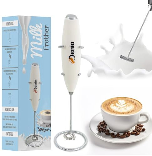 Denia - Espumador de Leche Eléctrico de Mano | Batidora de Leche Portátil de Acero Inoxidable, Espumador de Leche con Potencia 19000 rpm, Perfecta para Matcha, Café, Capuchino y Chocolate Caliente