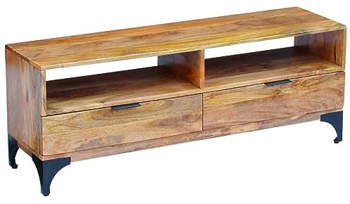 Rainery Meuble TV Bois de manguier 120x35x45 cm, Banc TV avec Étagère, Support de Télévision Meuble TV pour Salon, Chambre