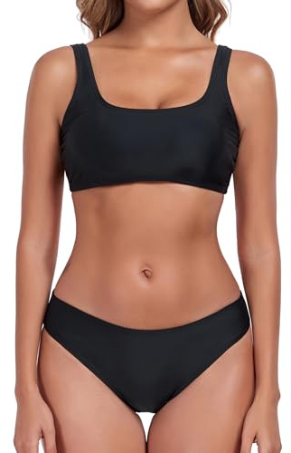 Bikini Set Women Sporty Top Swimwear Two Piece Swimsuit,L,Black