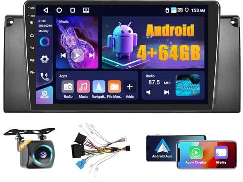 Fuluku 4+64G 9 Android 15 Autoradio pour BMW X5 E53 1999-2005 | Carplay Android Auto Sans Fil, 9 Écran tactile HD Radio Voiture Bluetooth Stereo Con WiFi, GPS, Caméra de Recul, FM RDS
