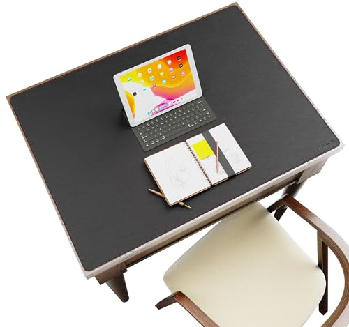 ZORESYN Sous-main en cuir synthétique 80 x 50 cm (Noir) | Tapis de souris étendu et large, sous-main imperméable en similicuir avec base antidérapante pour bureau et maison
