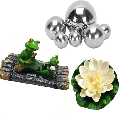 Xevinas Miniteich Komplettset Mit 6 Schwimmenden Frosch Teichdeko Kugeln Für Künstliche Seerosen, Gartendeko Aus Harz Für Garten, Balkon Und Teiche