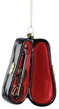 Christbaumschmuck Glas 12cm - Geige im Koffer Figur zum Aufhängen - mundgeblasen - Weihnachtsbaum Anhänger für Weihnachten - Christbaumanhänger & Weihnachtsbaumschmuck - Musik Instrument Dunkelbraun