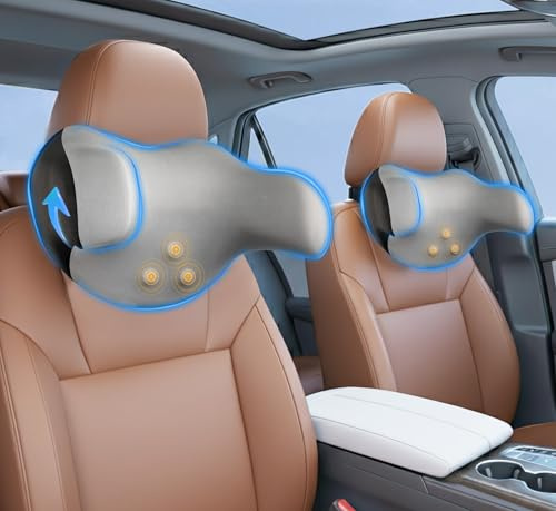 Lofty Aim Auto Nackenkissen 2er Pack – Memory Foam Kopfstützenkissen gegen Nackenschmerzen, verstellbar für Vorder- & Rücksitze, ideal für Lange Fahrten – Grau & Schwarz