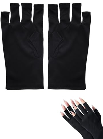 FUGLUS 1 Paar UV-Schutzhandschuhe für Gel-Nagellampen, Professionelle Schutzhandschuhe für Maniküre Hand UV-Schutz Fingerlose Handschuhe zum Schutz der Hände vor UV-Licht (Schwarz)
