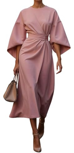 Minetom Femme Élégante Col Rond Manches 3/4 Cérémonie Mariage Longue Robe de Soirée Cocktail