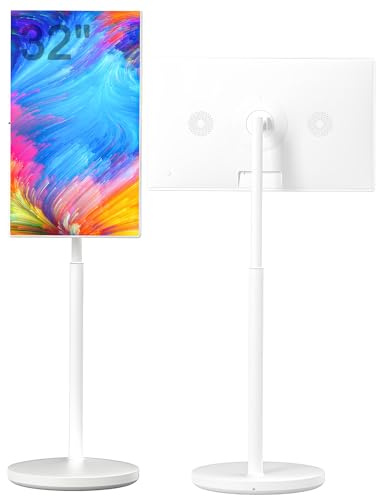 LMzythrop Télé Portable avec Wheeled,32 Pouces TV Portable avec Appareil Photo 4k,Moniteur Tactile,Miroir D'écran,Television Portable pour études,Réunions,Films,Jeux,Chant 8+128G