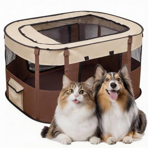 Welpenauslauf Tierlaufstall, Welpenauslauf Faltbar, Welpenlaufstall Tierlaufstall Laufstall Hund, Katzen, Hasen & Kleintiere im Innen und Außenbereich, Oxfordgewebe 70x55x40cm (Kaffee)