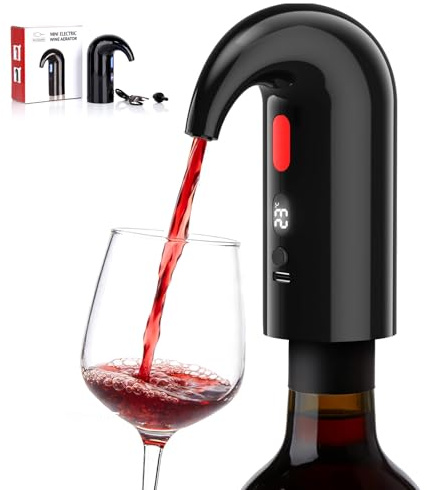 RICANK Automatic Electric Wine Aerator Pourer and Wine Decanter Pump, Inky | One-Touch Wine Dispenser, Quiet Dual-Pump Aeration, Measured Pouring, Temp Display, USB Rechargeable, Wine Tool for Home Bars
