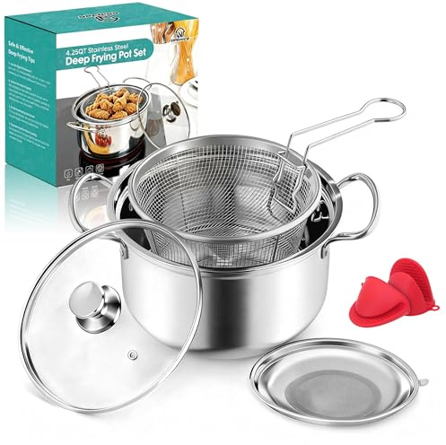 OPENICE – Cocotte à frire avec panier en acier inoxydable avec couvercle et filtre à huile pour cuisinière à frire, bouillir, petite friteuse pour 1 à 3 personnes