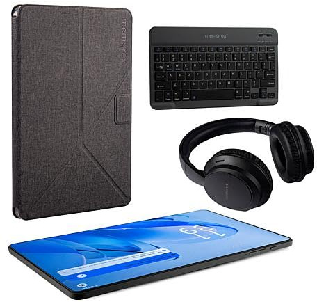 Memorex | Ensemble tablette Android 14 11 pouces | MXTAB11(K) | 128 Go de stockage | 4 Go de RAM | Écran FHD IPS | Corps en métal | Clavier Bluetooth | Étui et écouteurs sans fil (noir)