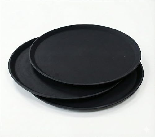 3 Vassoi Antiscivolo da Bar Rotondo grande 46 cm Superficie Gommata Professionale Nero vassoio per Servizio Tavoli in Polipropilene Alta Resistenza per Servire Bevande drink colazione in Sicurezza
