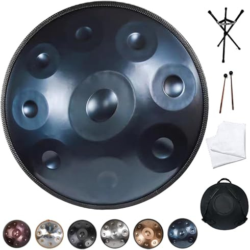 Handpan Drum, Advanced Steel Tongue Drum Instrument 9/10/12 Notes, Handtrommel Für Erwachsene, With Bag 18/22 Inch 432/440 Hz D Minor Telescopic Drum Stand Copper(Blau,432HZ/18inch/9Note)