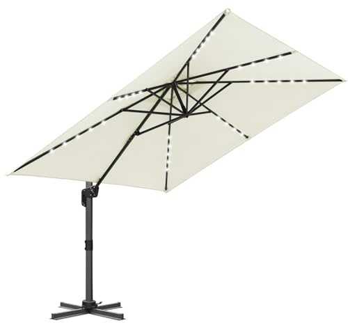 ISOISL Ombrellone parasole 300 x 300 cm – girevole a 360° con pedale e inclinabile in 4 posizioni con manovella e illuminazione a LED – Impermeabile UV50+, perfetto per terrazzo giardino e serate