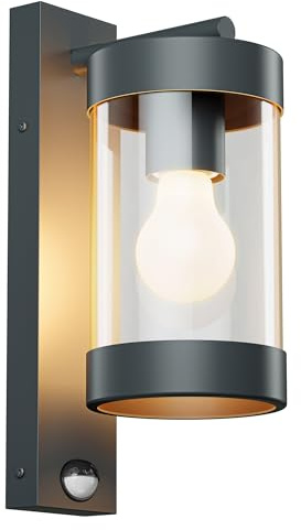 ledscom.de Außenwandleuchte LAIFA anthrazit matt, PIR Bewegungsmelder + Dämmerungssensor, Glas/Edelstahl, inkl. E27 Lampe, Energieeffizienzklasse A, gefrostet (warmweiß, 4W, 935lm)