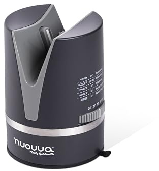 Kitchen Knife Sharpener – Hands Free Compact Manual Knives Sharpener – Easy to Use Suction Base – Adjustable Sharpening Angle Suitable for All Types of Blades – Grey – by Nuovva