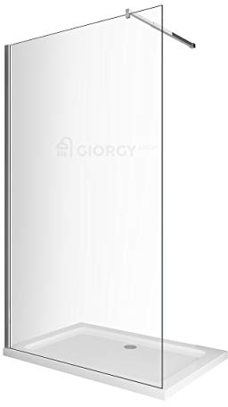 PARETE DOCCIA FISSA WALK IN 8 MM CRISTALLO TEMPERATO ANTICALCARE H.200 CM BRACCIO INOX REGOLABILE GUARNIZIONE SOTTOVETRO PROFILO CROMO (100-102)